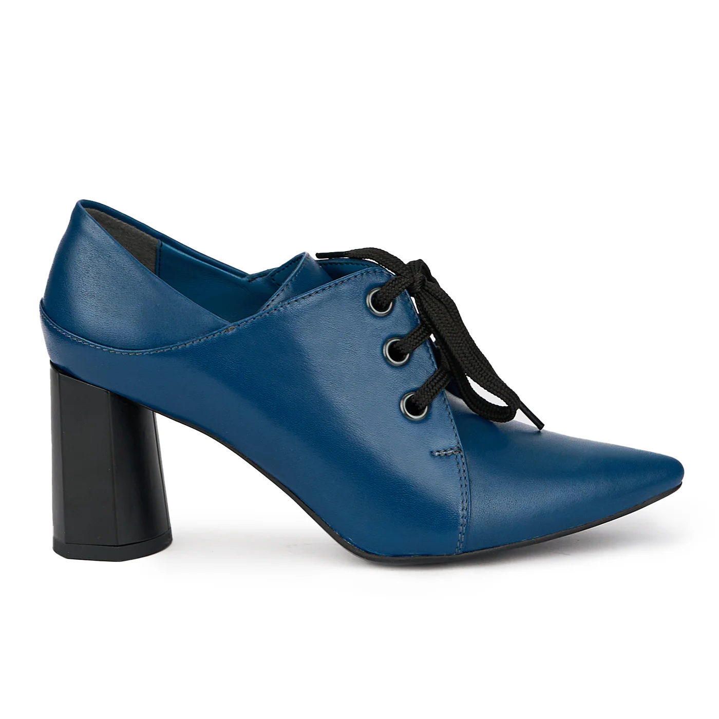 Pantofi dama din piele naturala bleumarin cu toc gros 7.5 cm 15547