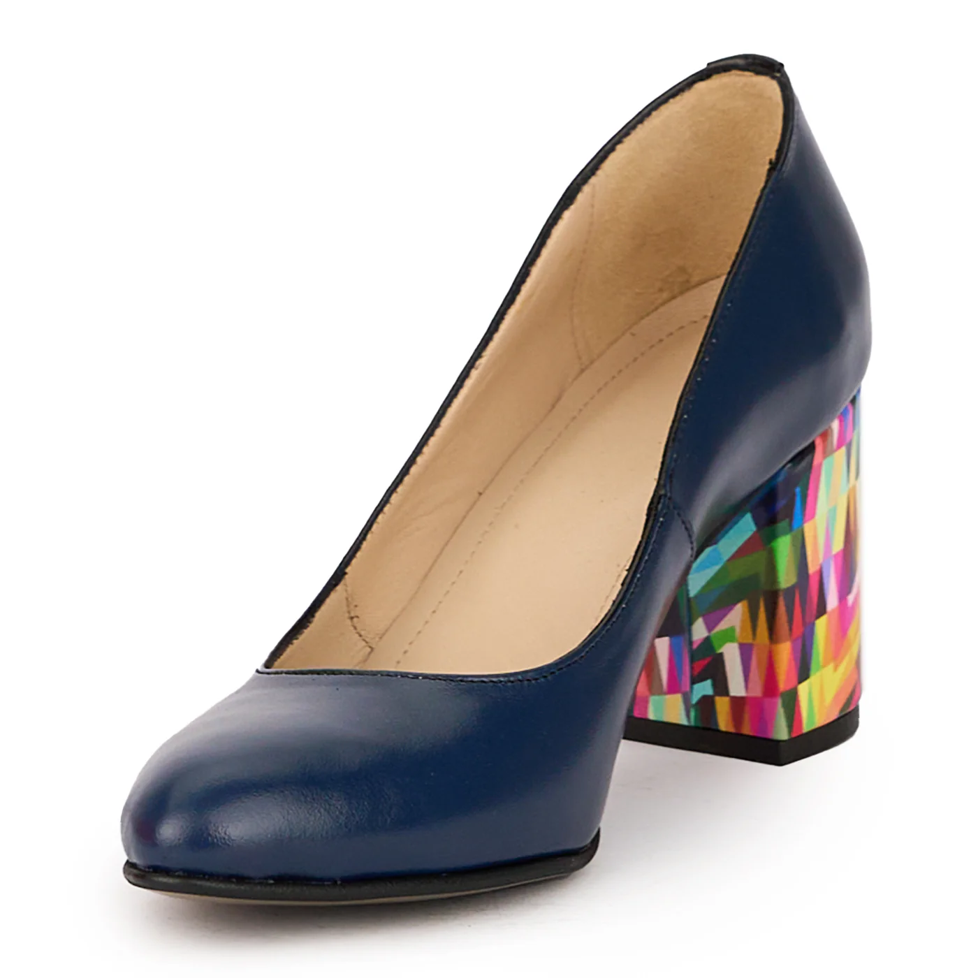 Pantofi dama din piele naturala bleumarin cu toc gros 7.5 cm 15965 - Image 3