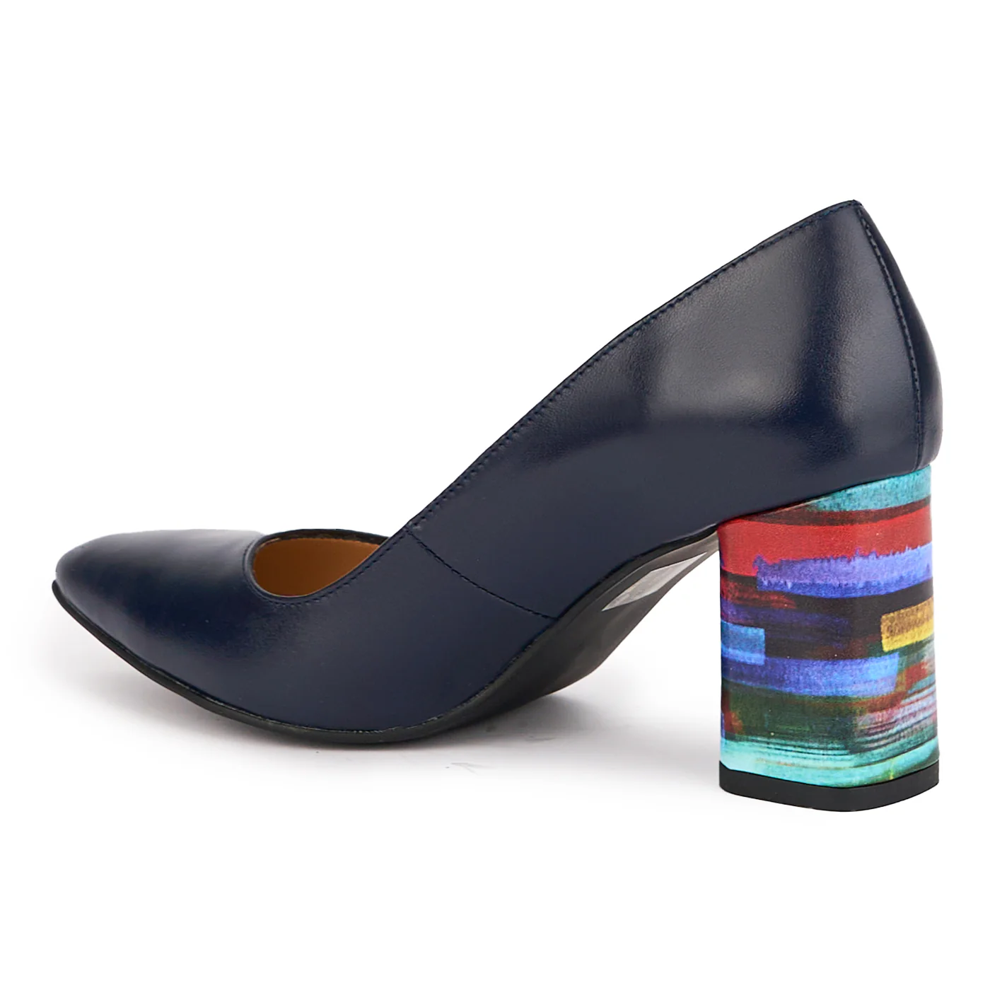 Pantofi dama din piele naturala bleumarin cu toc gros 7.5 cm 16862 - Image 2
