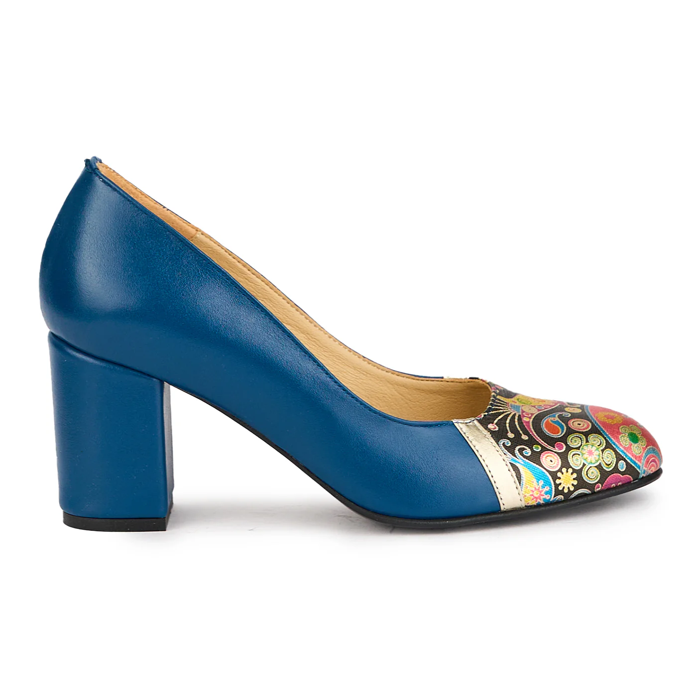 Pantofi dama din piele naturala bleumarin cu toc gros 7.5 cm 17247