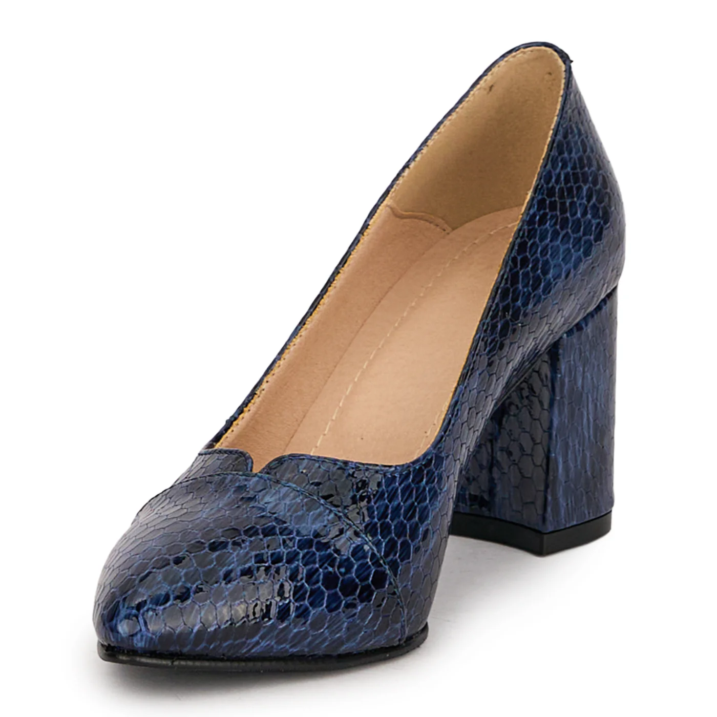 Pantofi dama din piele naturala bleumarin cu toc gros 7.5 cm 18774 - Image 3