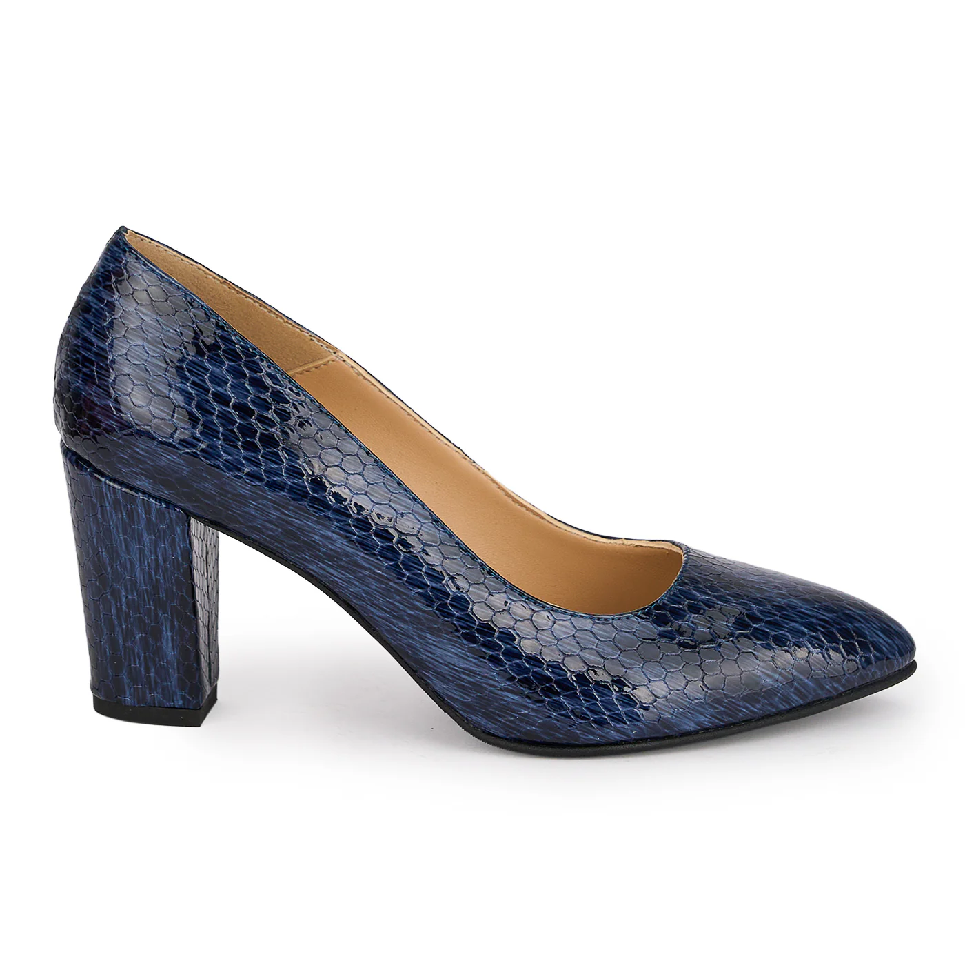 Pantofi dama din piele naturala bleumarin cu toc gros 7.5 cm 18853