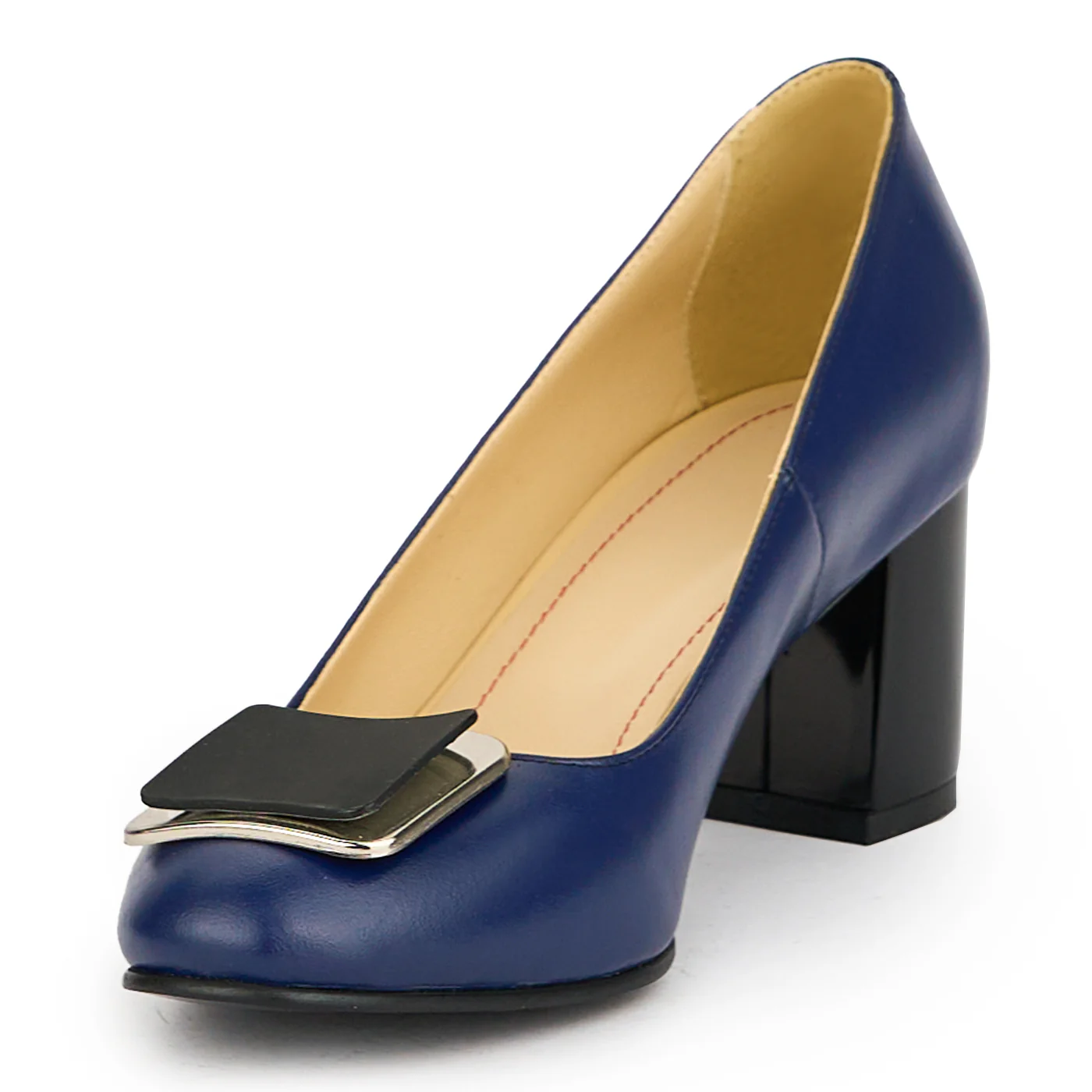 Pantofi dama din piele naturala bleumarin cu toc gros 7 cm 15042 - Image 3