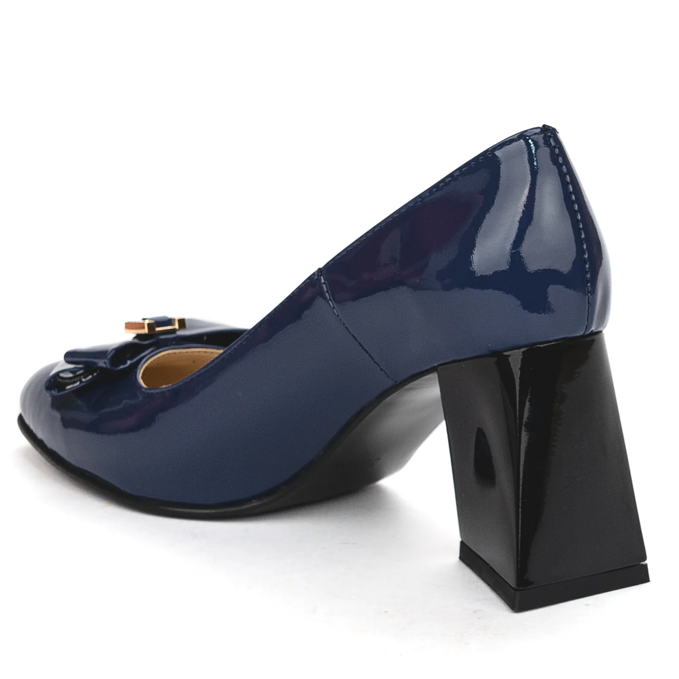 Pantofi dama din piele naturala bleumarin cu toc gros 8 cm 13826 - Image 2