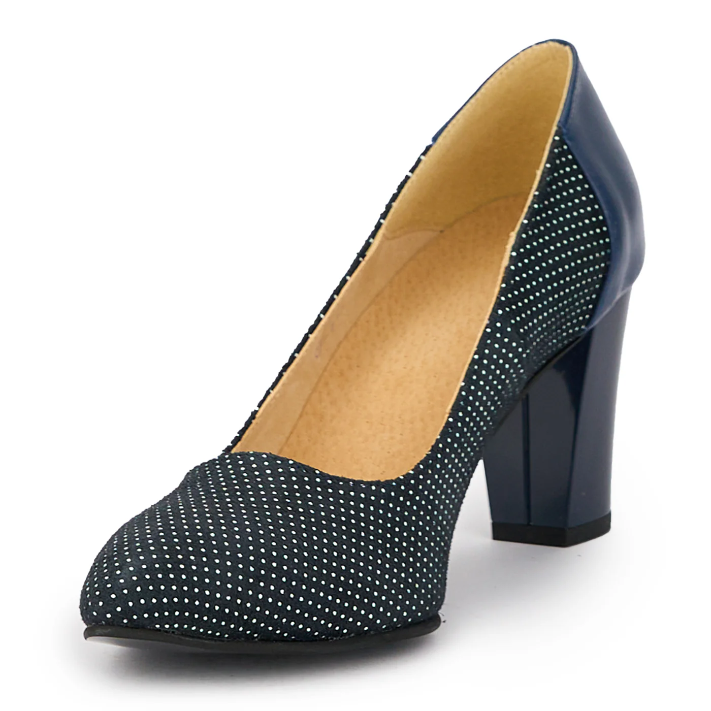 Pantofi dama din piele naturala bleumarin cu toc gros 8 cm 15492 - Image 3