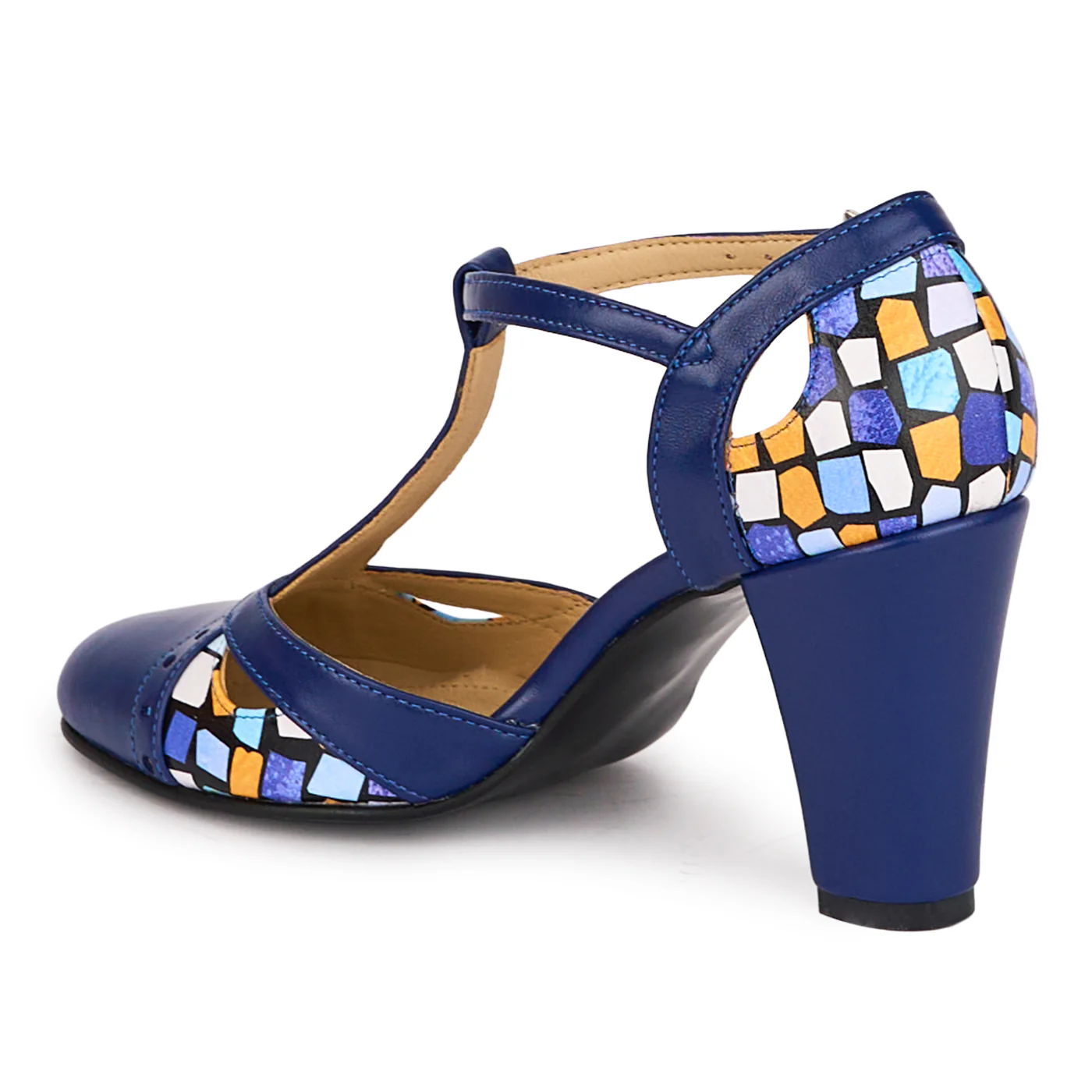Pantofi dama din piele naturala bleumarin cu toc gros 8 cm 18596 - Image 2
