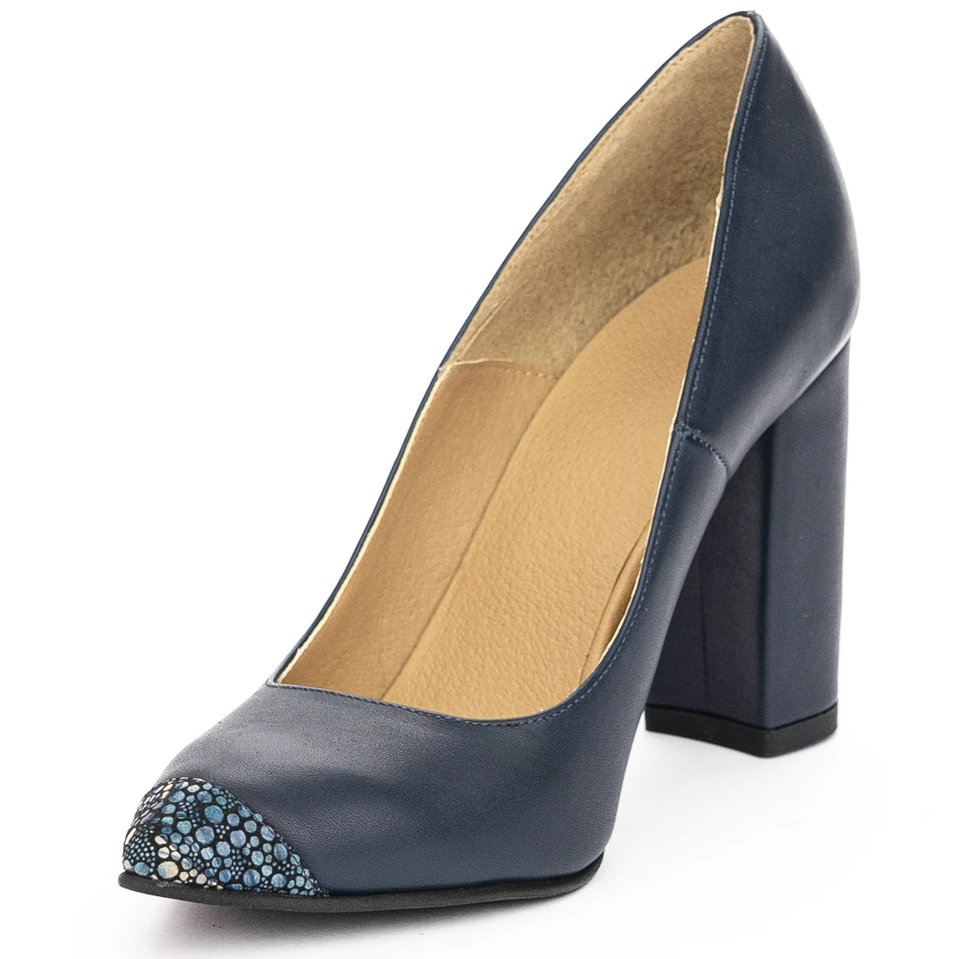 Pantofi dama din piele naturala bleumarin cu toc gros 9.5 cm 13921 - Image 3