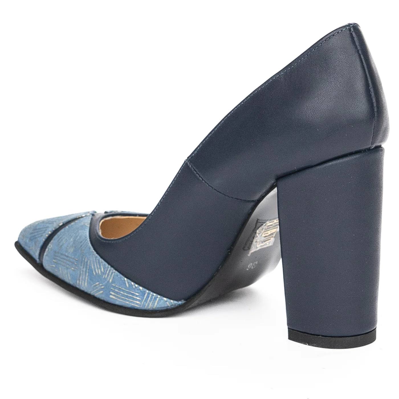 Pantofi dama din piele naturala bleumarin cu toc gros 9.5 cm 13929 - Image 2