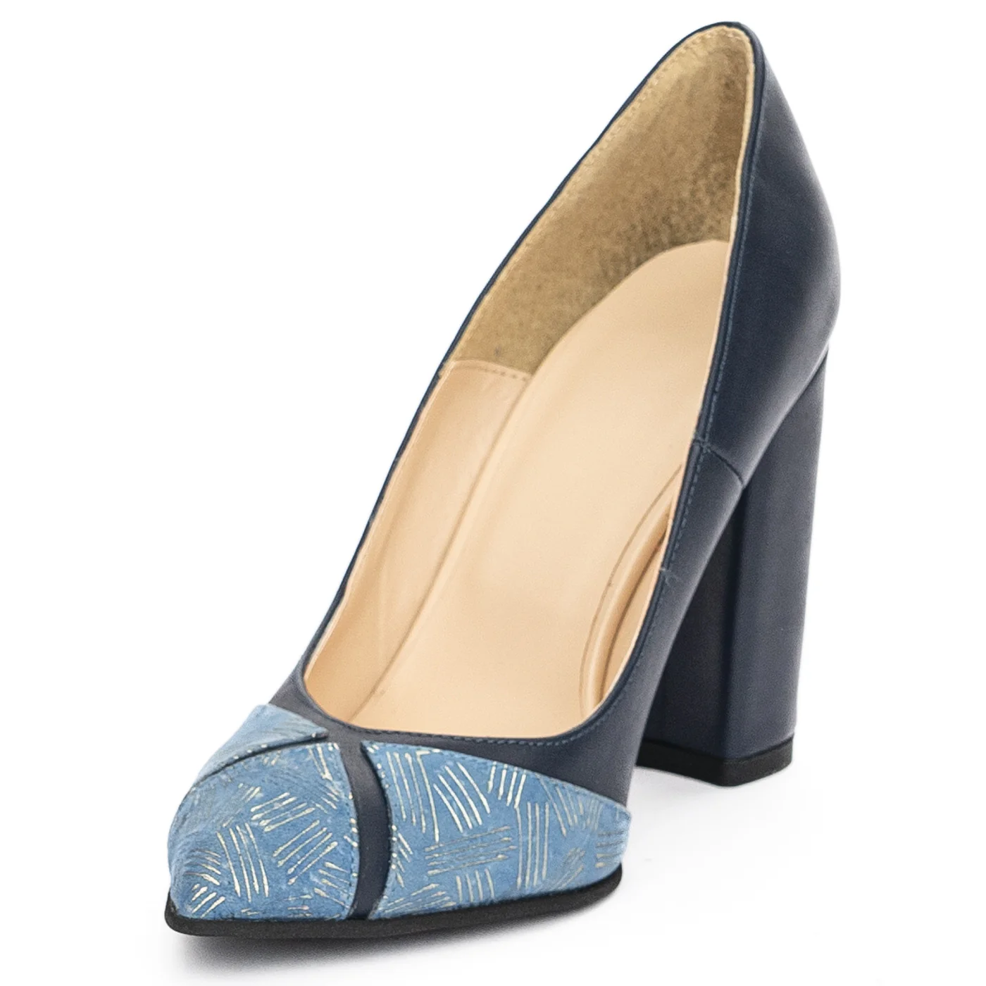 Pantofi dama din piele naturala bleumarin cu toc gros 9.5 cm 13929 - Image 3