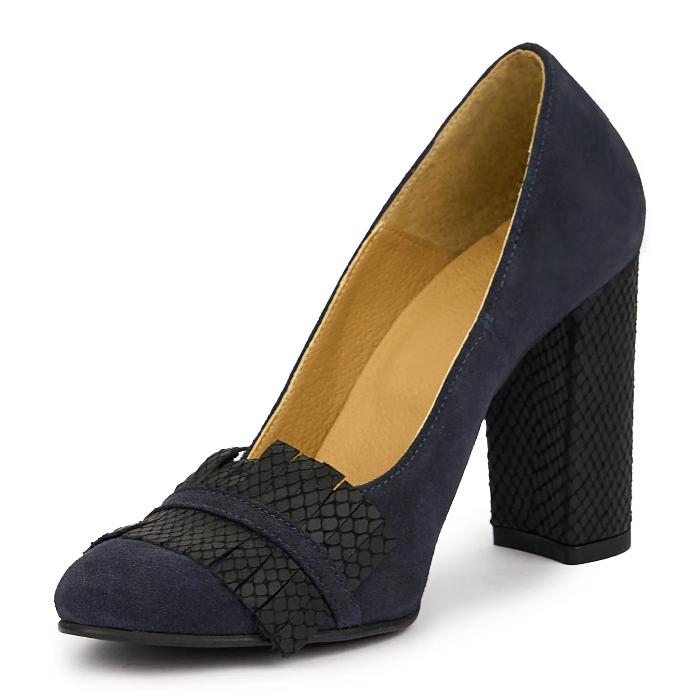 Pantofi dama din piele naturala bleumarin cu toc gros 9.5 cm 14240 - Image 3