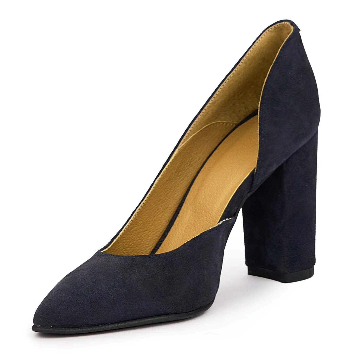 Pantofi dama din piele naturala bleumarin cu toc gros 9.5 cm 14373 - Image 3