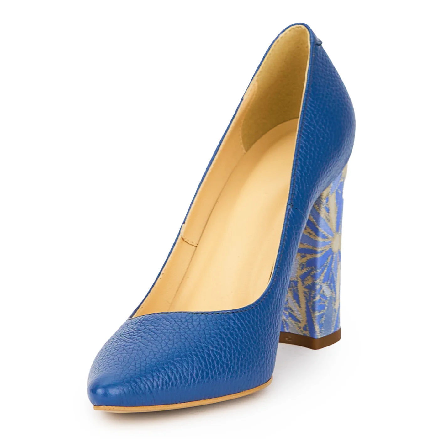 Pantofi dama din piele naturala bleumarin cu toc gros 9.5 cm 15451 - Image 3