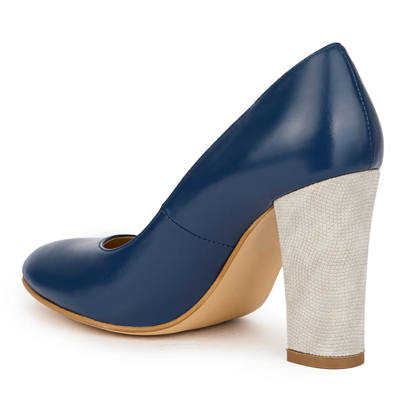 Pantofi dama din piele naturala bleumarin cu toc gros 9.5 cm 15716 - Image 2