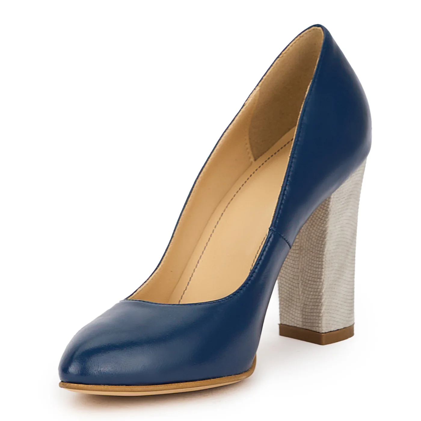 Pantofi dama din piele naturala bleumarin cu toc gros 9.5 cm 15716 - Image 3