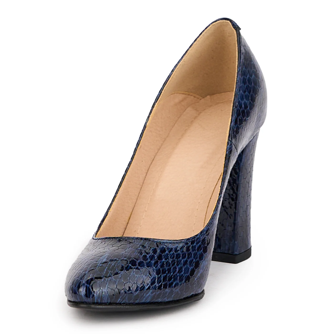Pantofi dama din piele naturala bleumarin cu toc gros 9.5 cm 17160 - Image 3