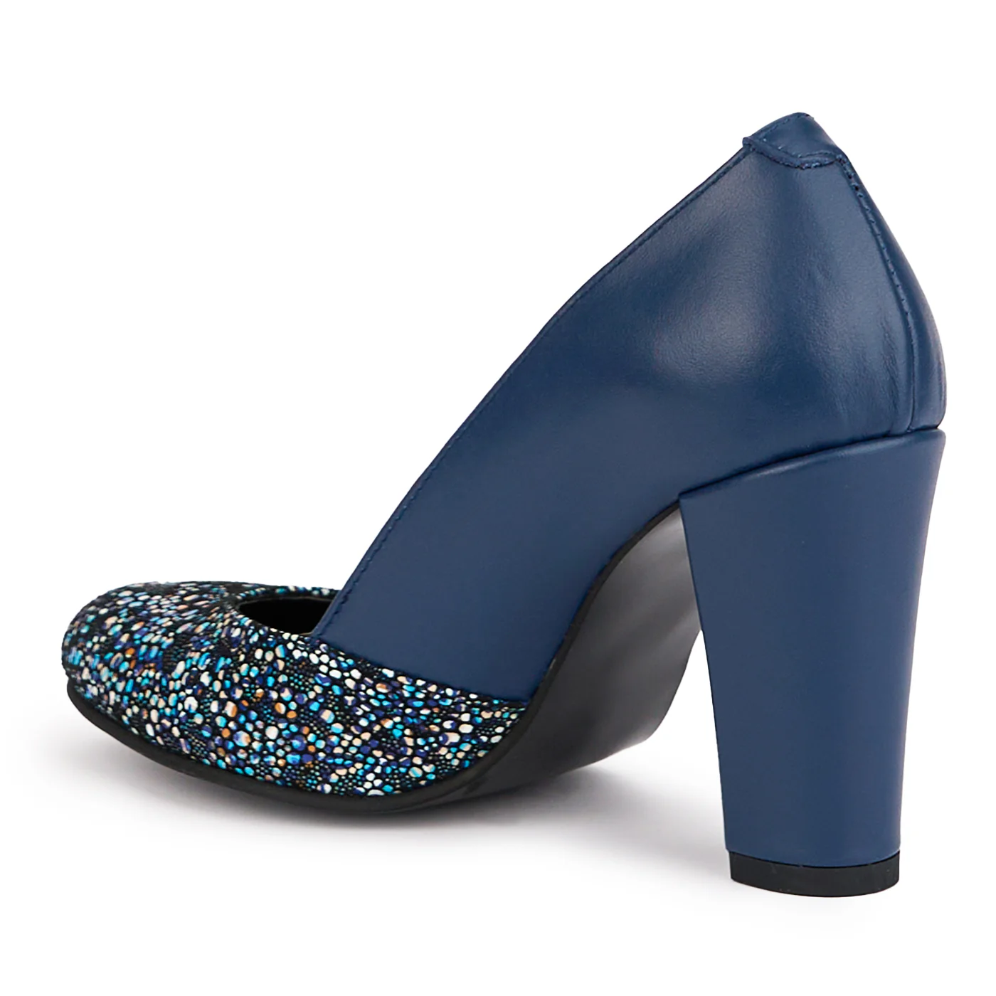 Pantofi dama din piele naturala bleumarin cu toc gros 9 cm 16813 - Image 2