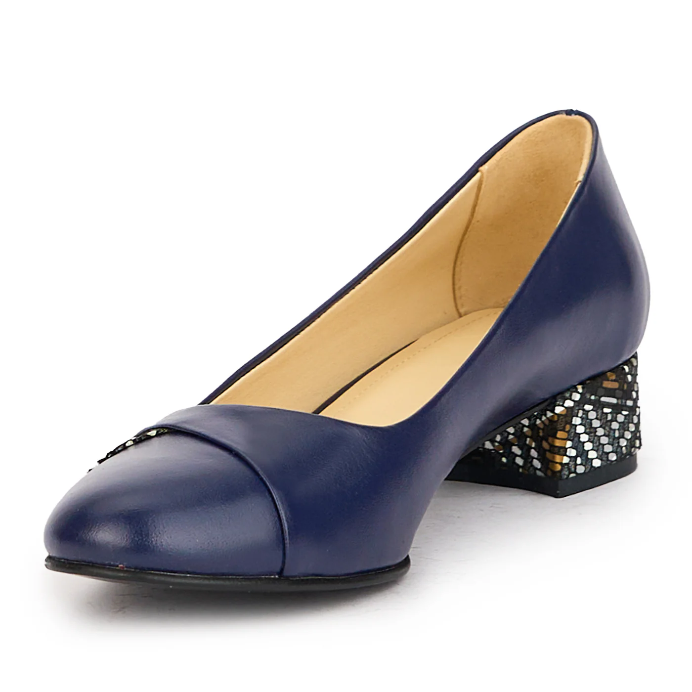 Pantofi dama din piele naturala bleumarin cu toc mic 3 cm 17162 - Image 3
