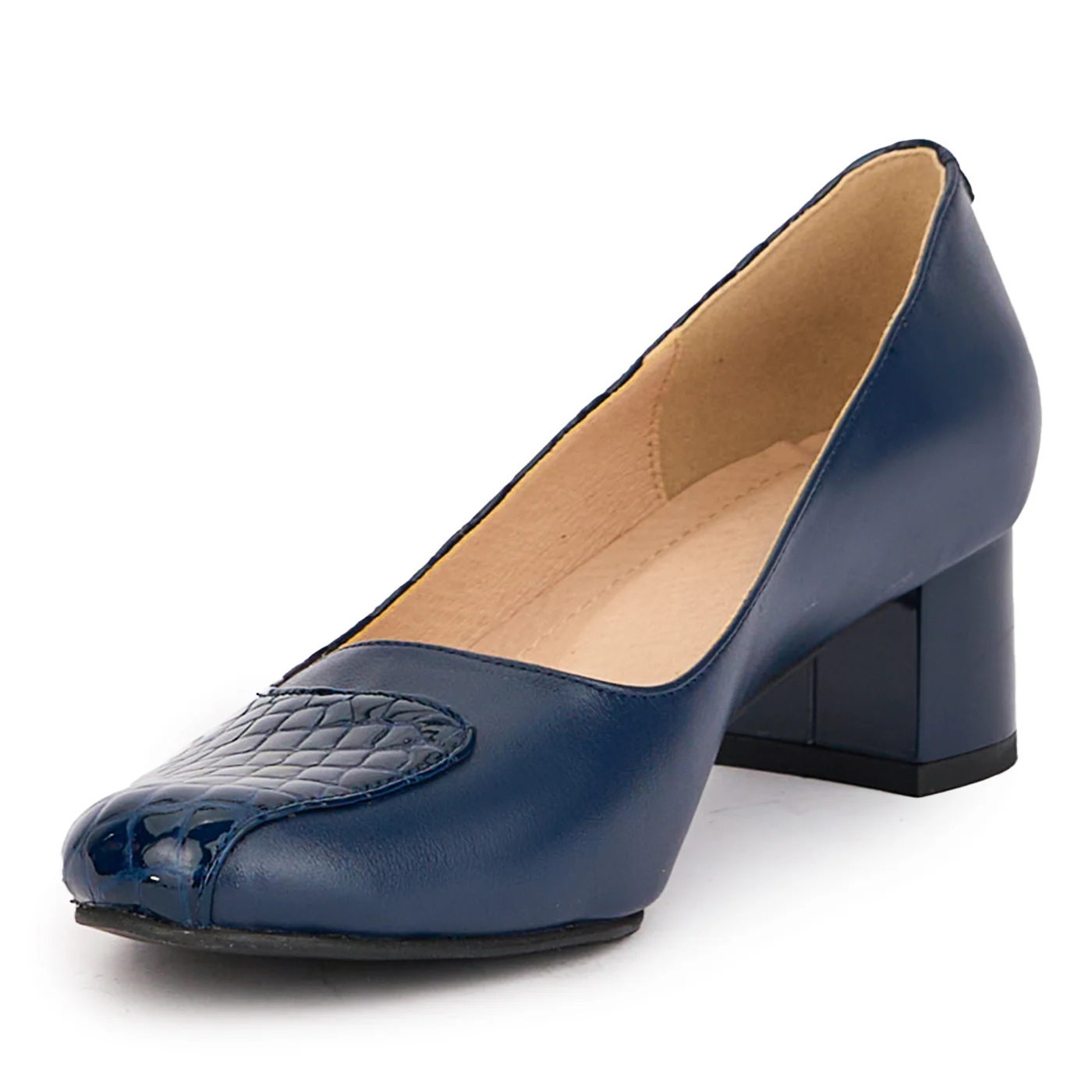 Pantofi dama din piele naturala bleumarin cu toc mic 4.5 cm 17116 - Image 3