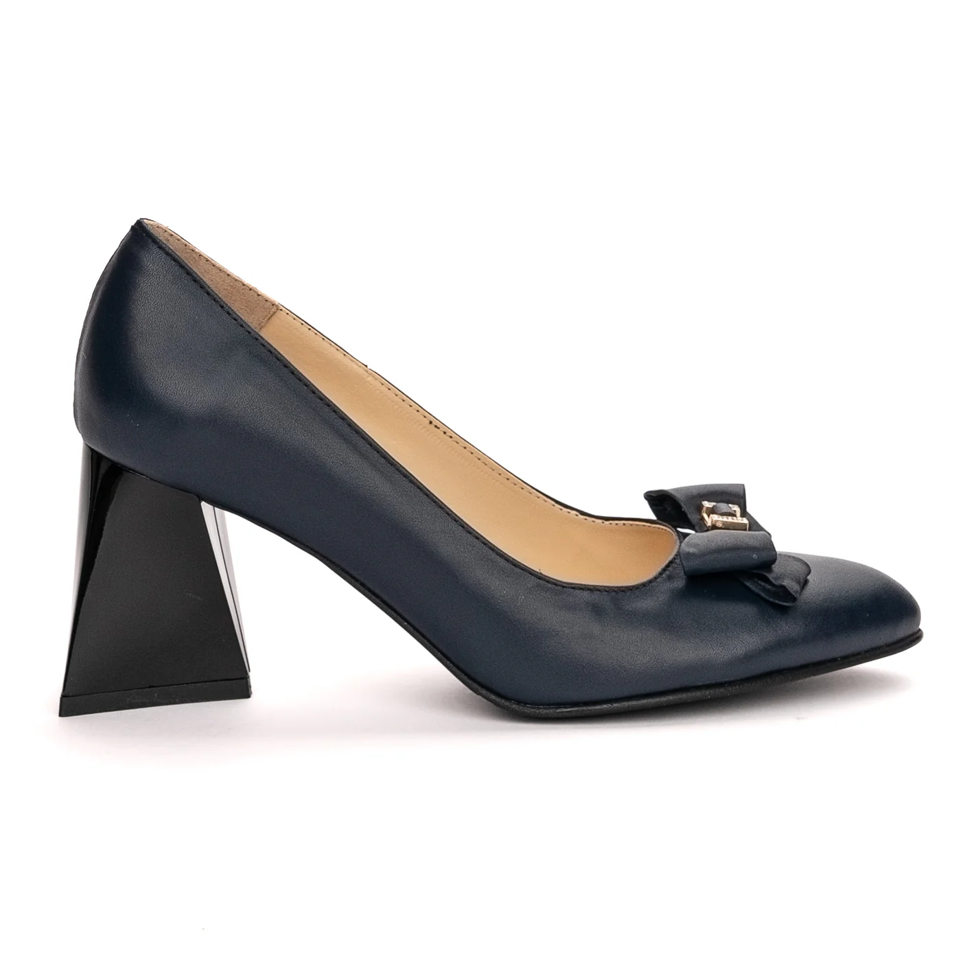 Pantofi dama din piele naturala bleumarin toc gros 13383