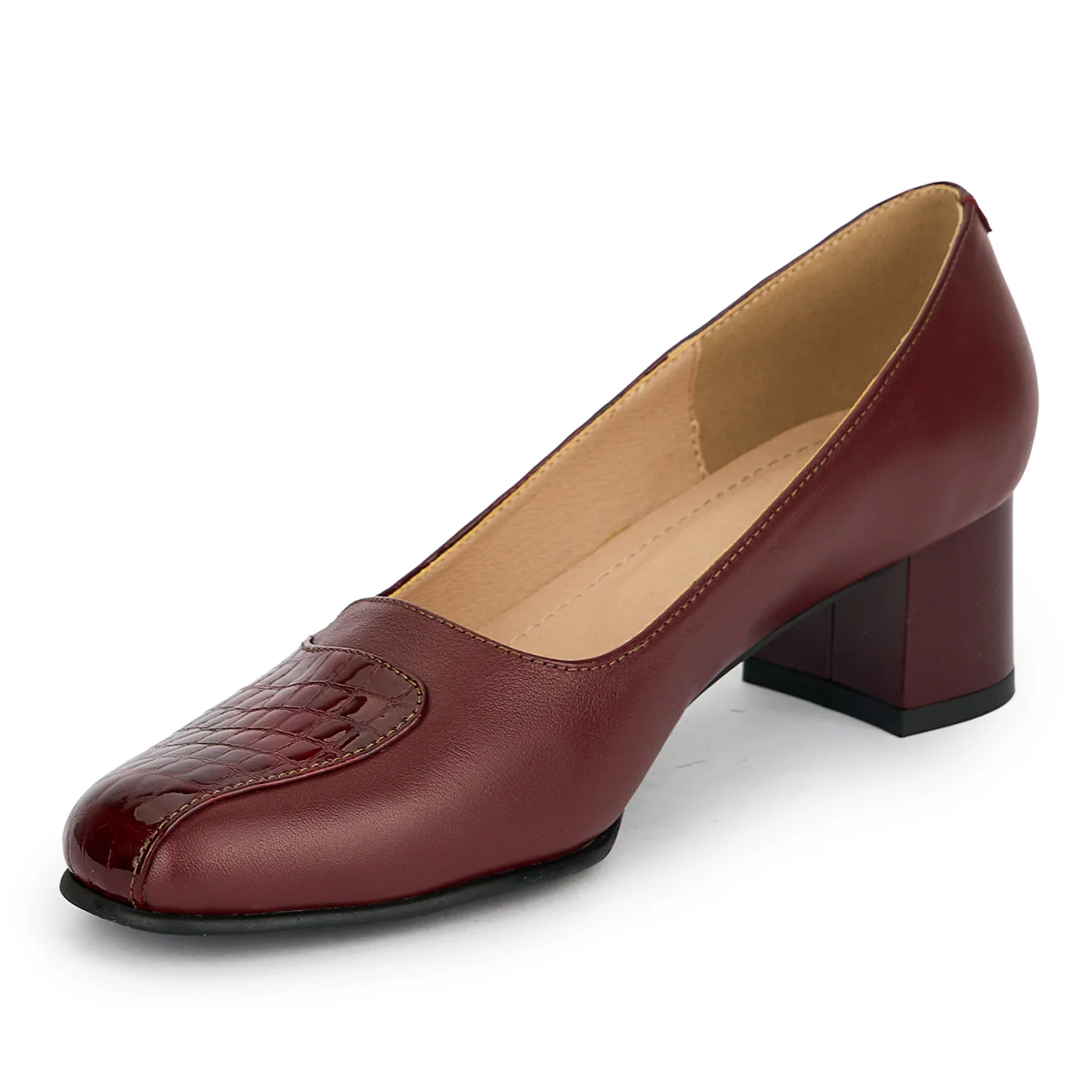 Pantofi dama din piele naturala bordo cu toc gros 4.5 cm 19417 - Image 3