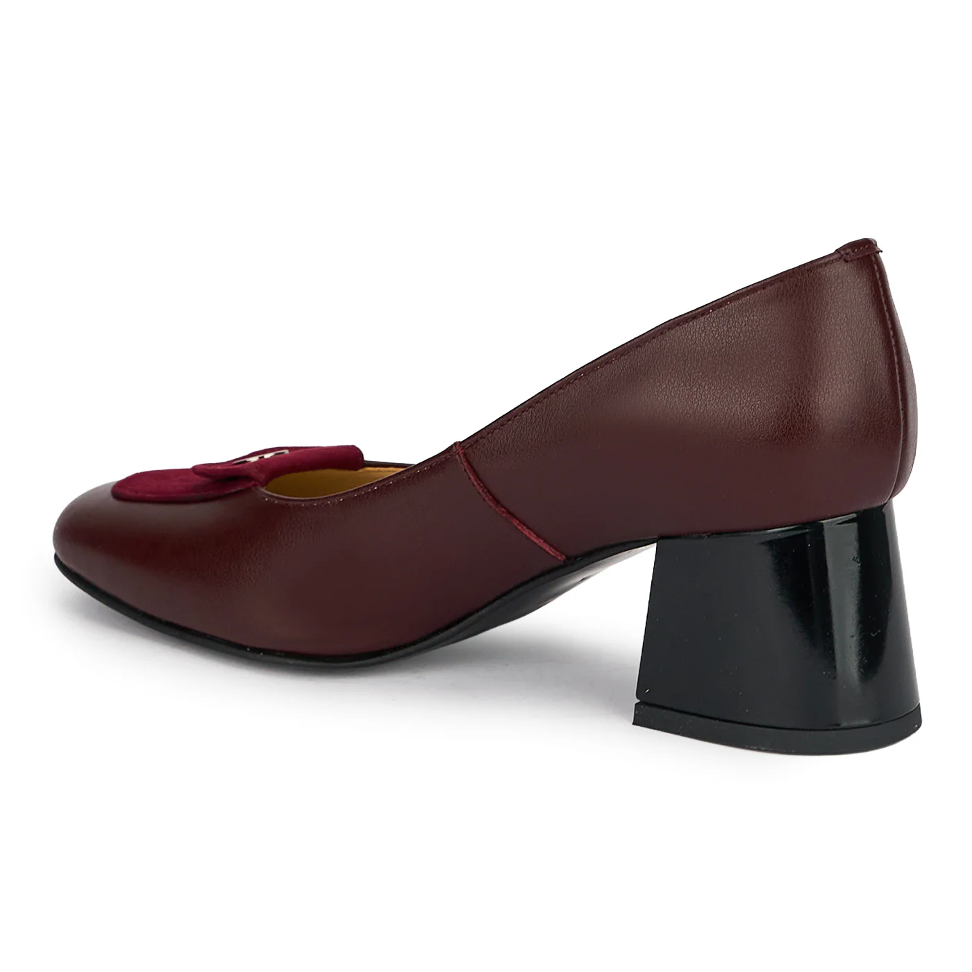 Pantofi dama din piele naturala bordo cu toc gros 5.5 cm 19185 - Image 2