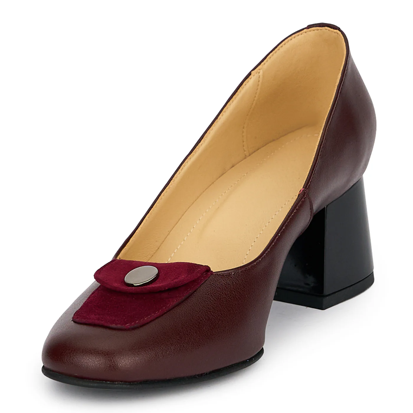 Pantofi dama din piele naturala bordo cu toc gros 5.5 cm 19185 - Image 3