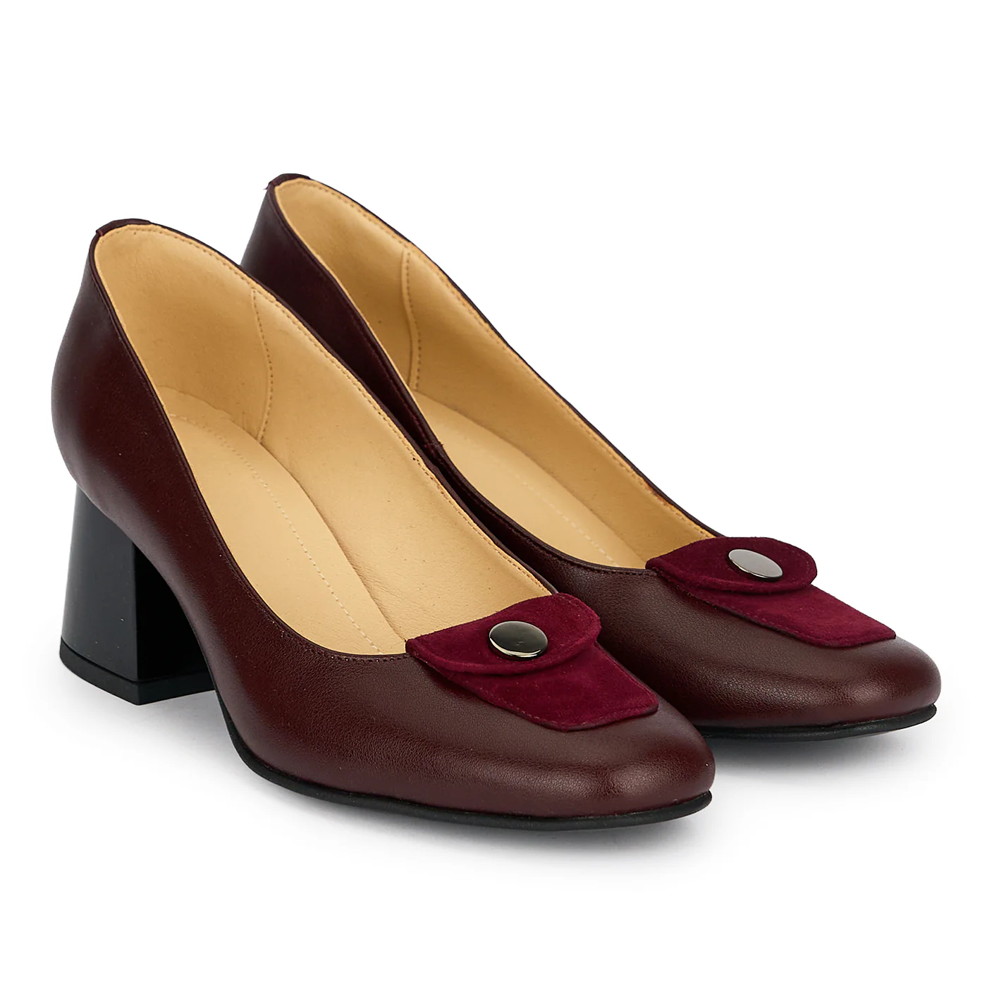 Pantofi dama din piele naturala bordo cu toc gros 5.5 cm 19185 - Image 4