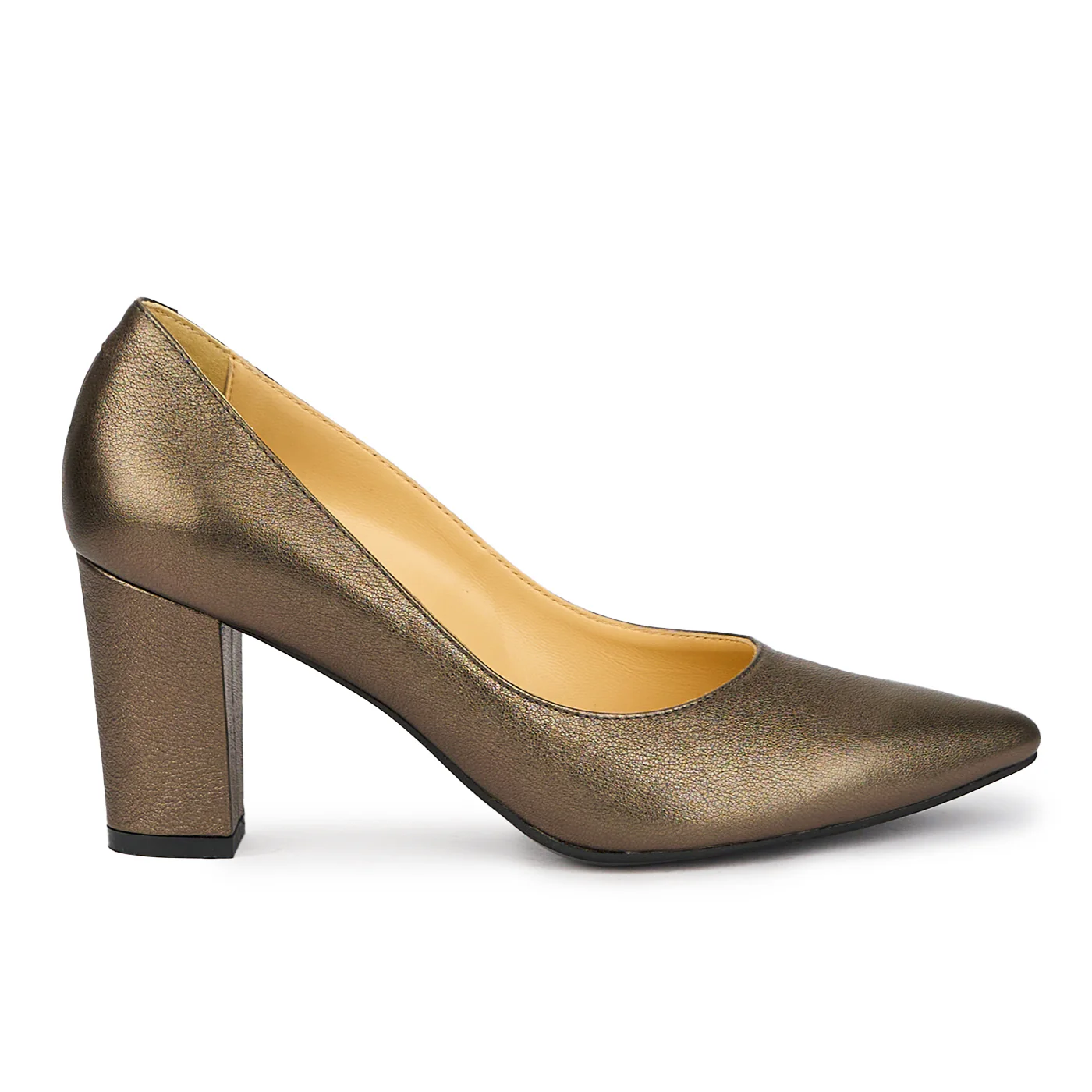 Pantofi dama din piele naturala bronz cu toc gros 7.5 cm 15558