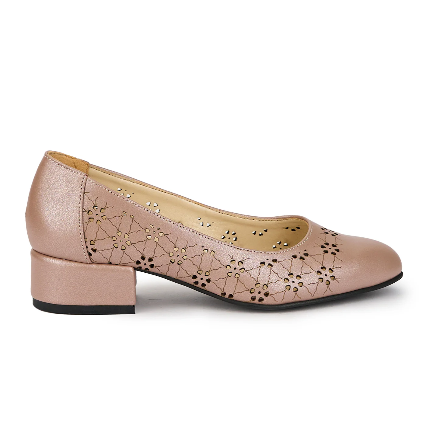 Pantofi dama din piele naturala cafeniu sidef cu toc mic 4 cm 15869