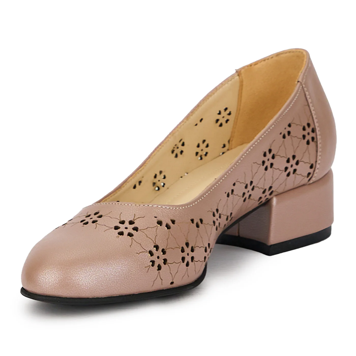 Pantofi dama din piele naturala cafeniu sidef cu toc mic 4 cm 15869 - Image 3