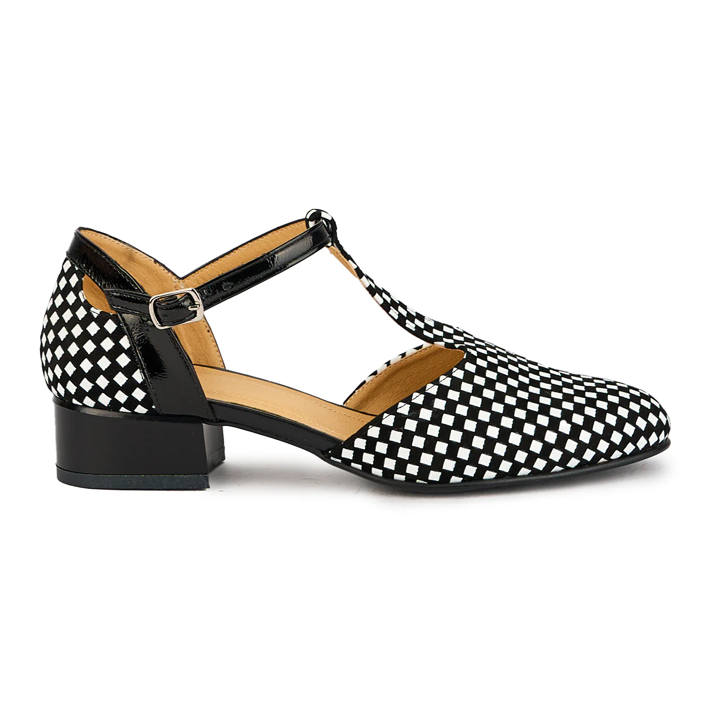 Pantofi dama din piele naturala carouri cu toc 3 cm 17397