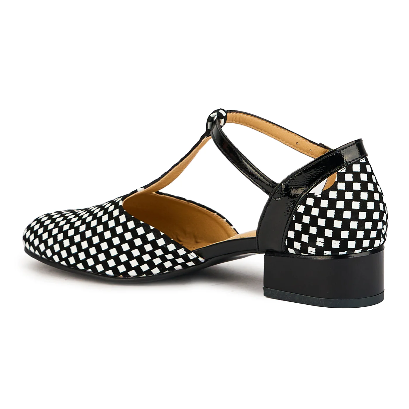 Pantofi dama din piele naturala carouri cu toc 3 cm 17397 - Image 2