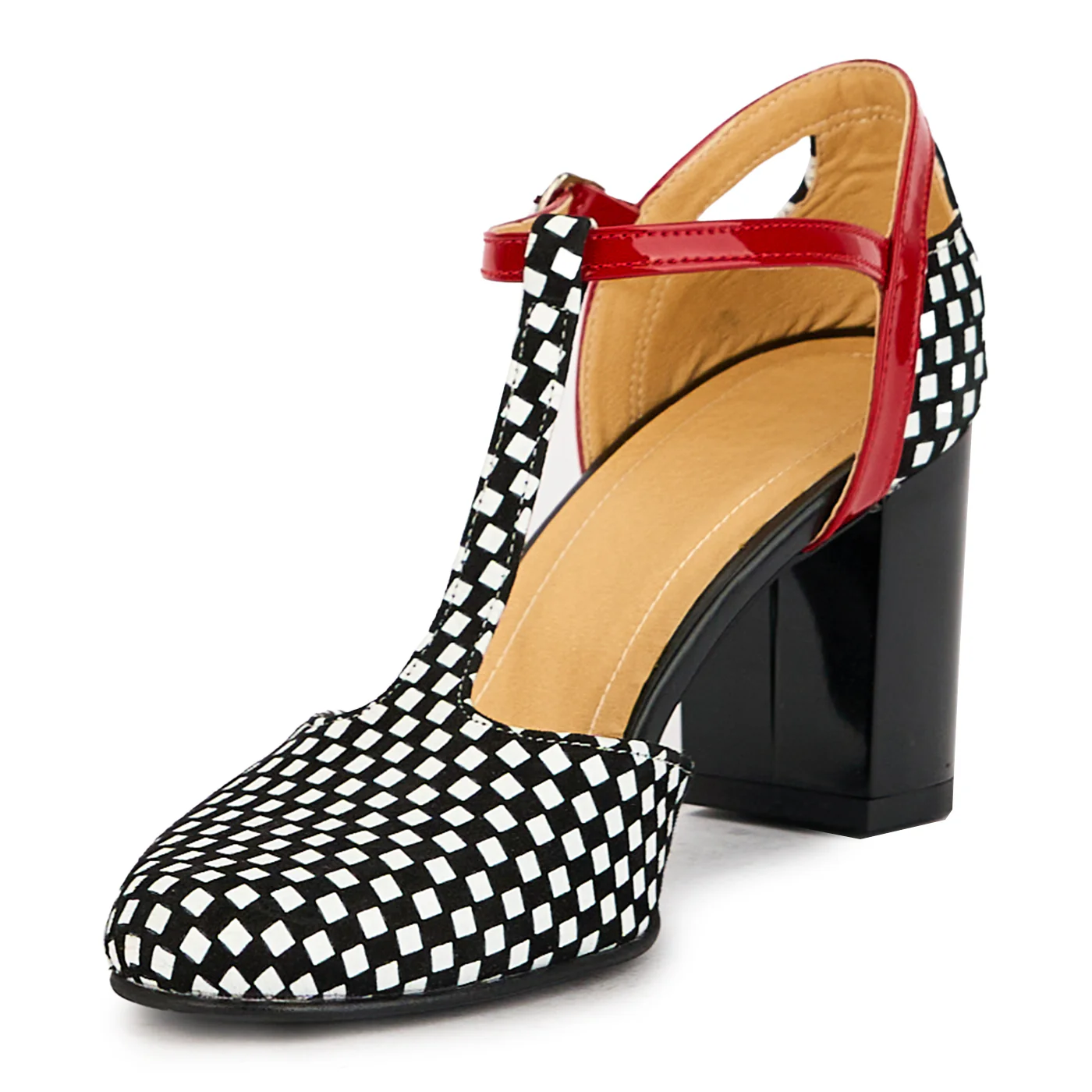 Pantofi dama din piele naturala carouri cu toc 7.5 cm 17398 - Image 3