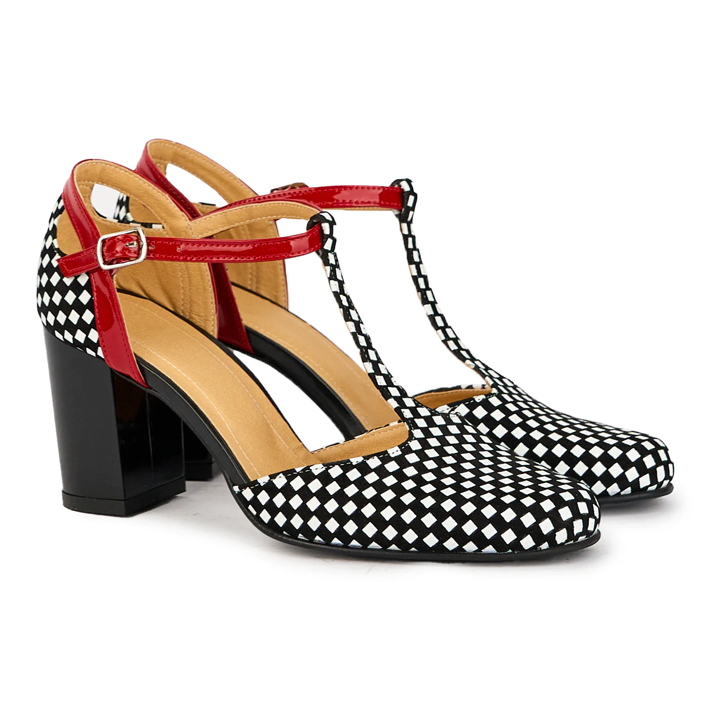 Pantofi dama din piele naturala carouri cu toc 7.5 cm 17398 - Image 4
