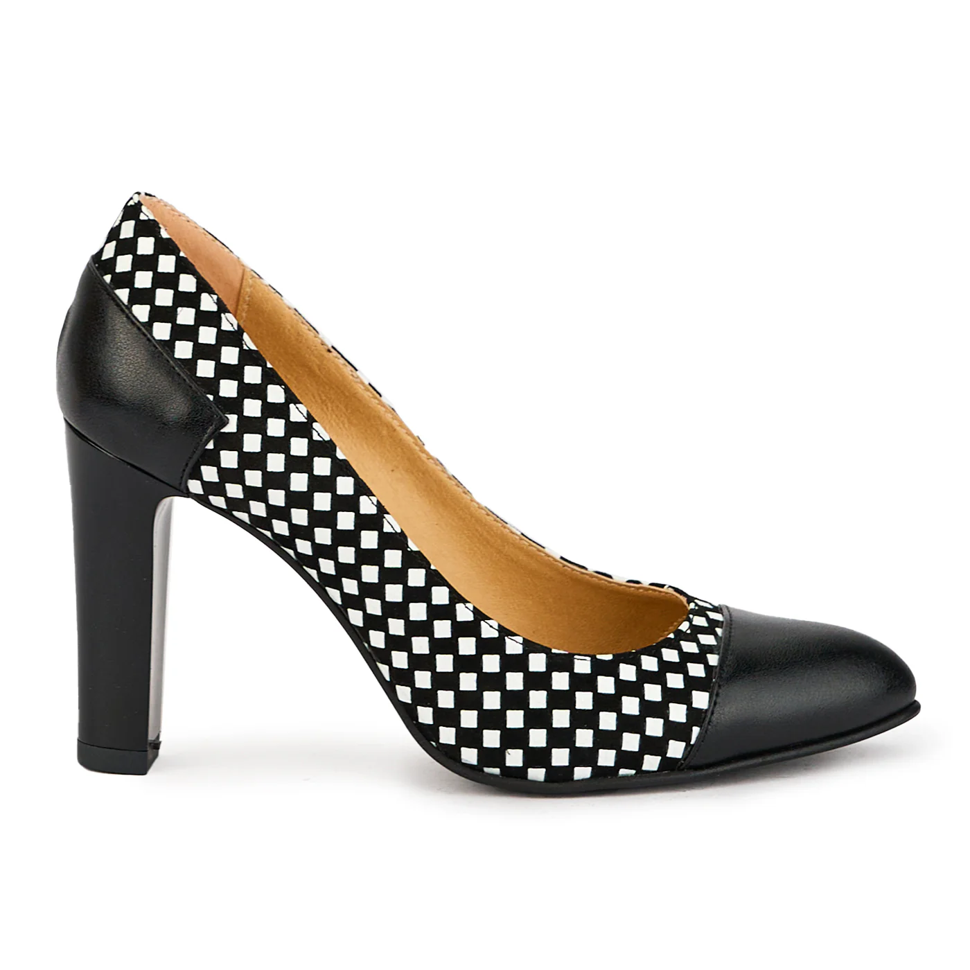 Pantofi dama din piele naturala carouri cu toc 9 cm 17399