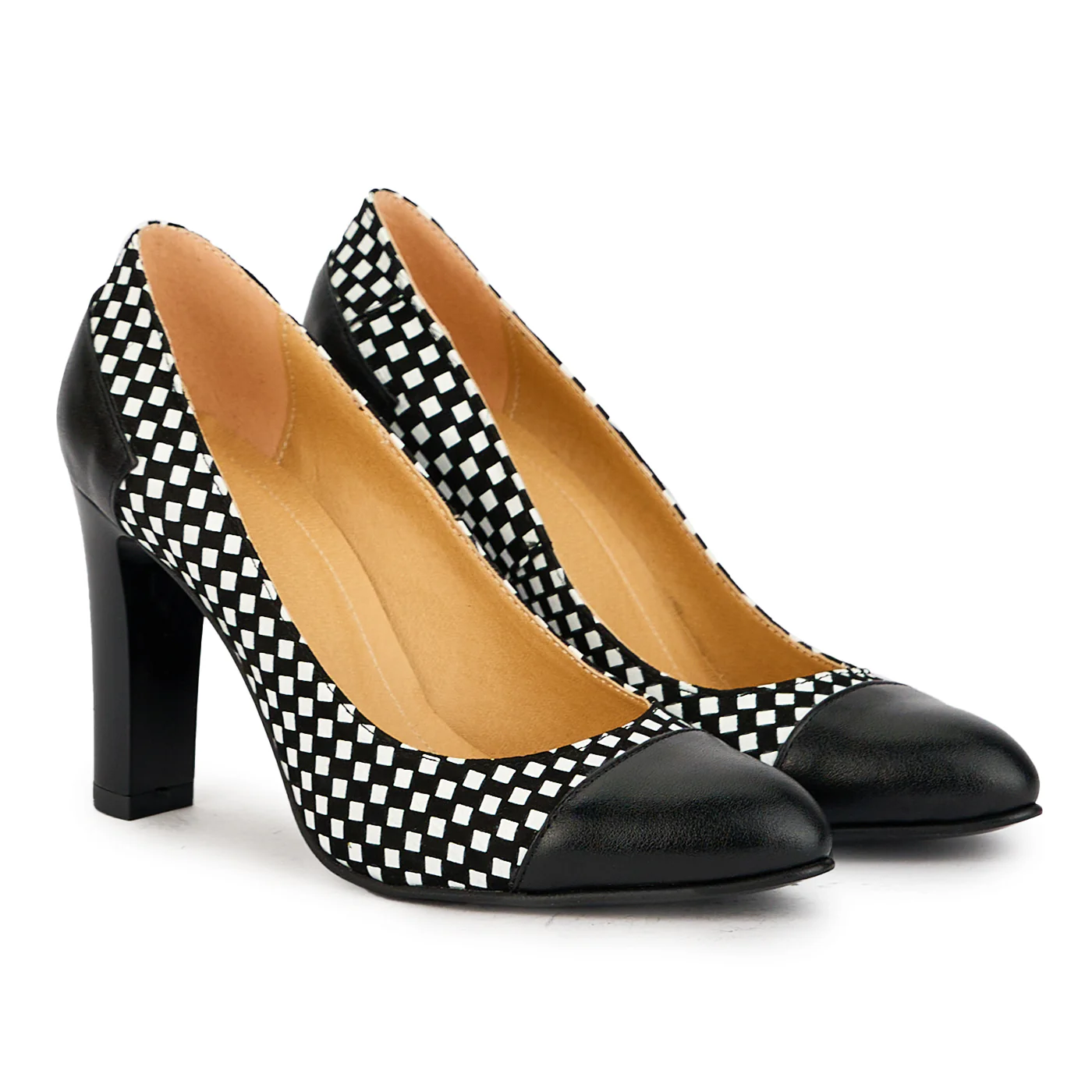 Pantofi dama din piele naturala carouri cu toc 9 cm 17399 - Image 4