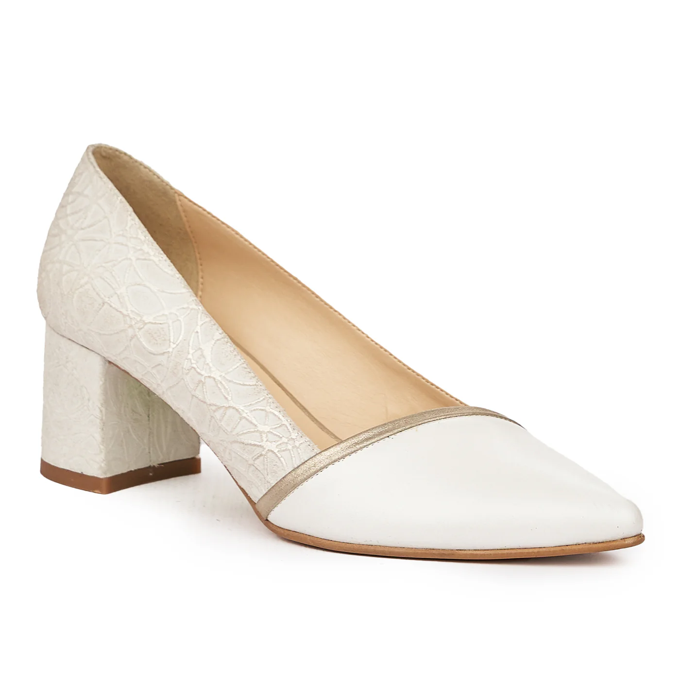 Pantofi dama din piele naturala crem 9143
