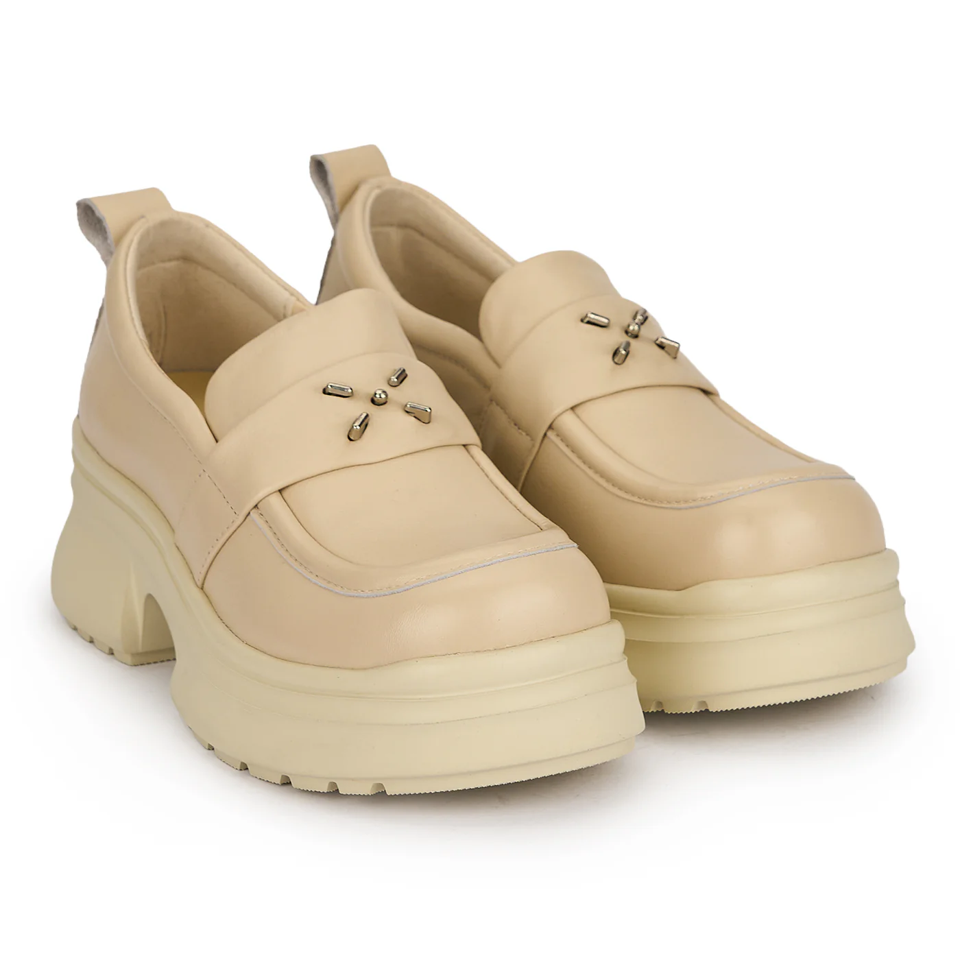 Pantofi dama din piele naturala crem cu talpa inalta 5.5 cm 19503 - Image 4
