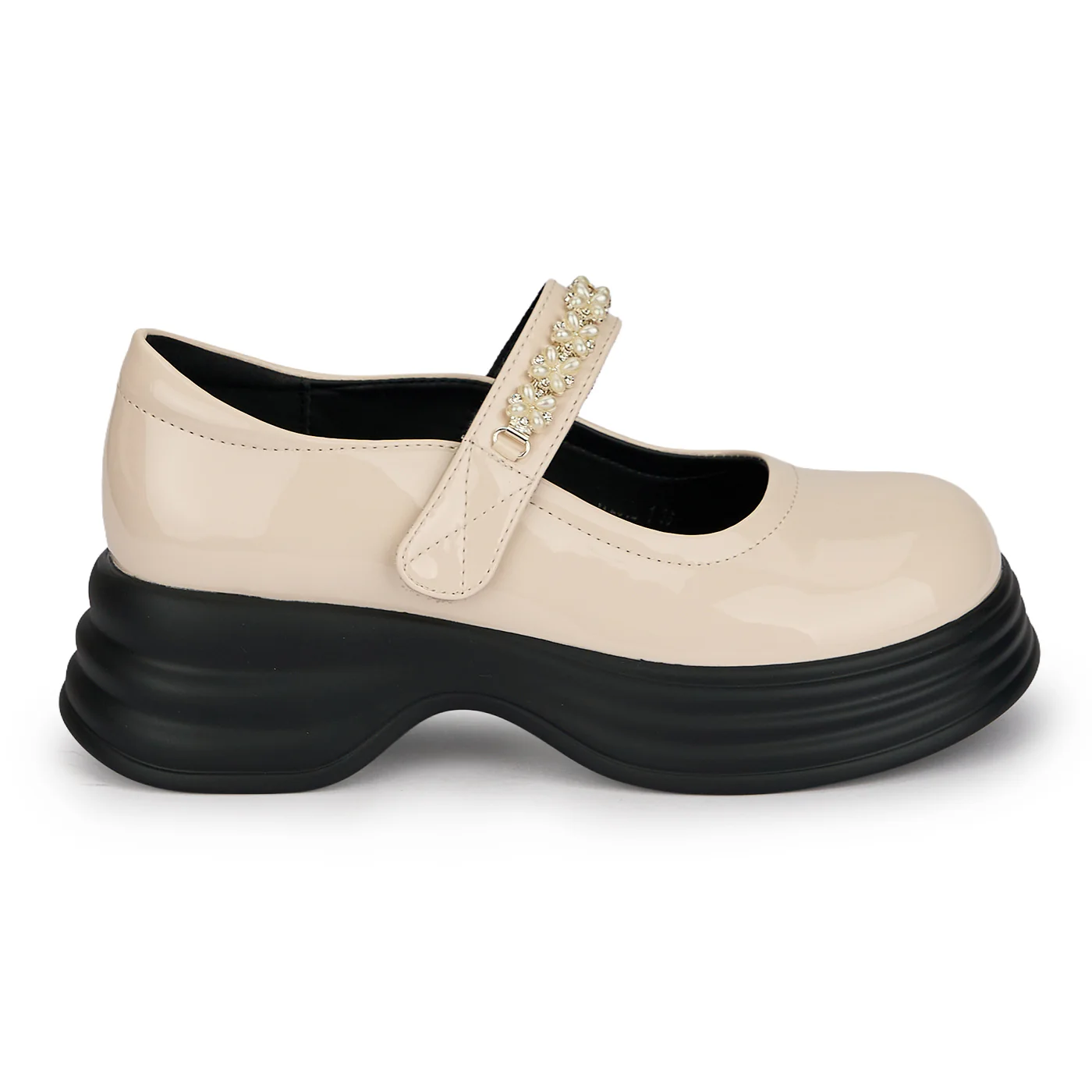 Pantofi dama din piele naturala crem cu talpa inalta 5 cm 19597