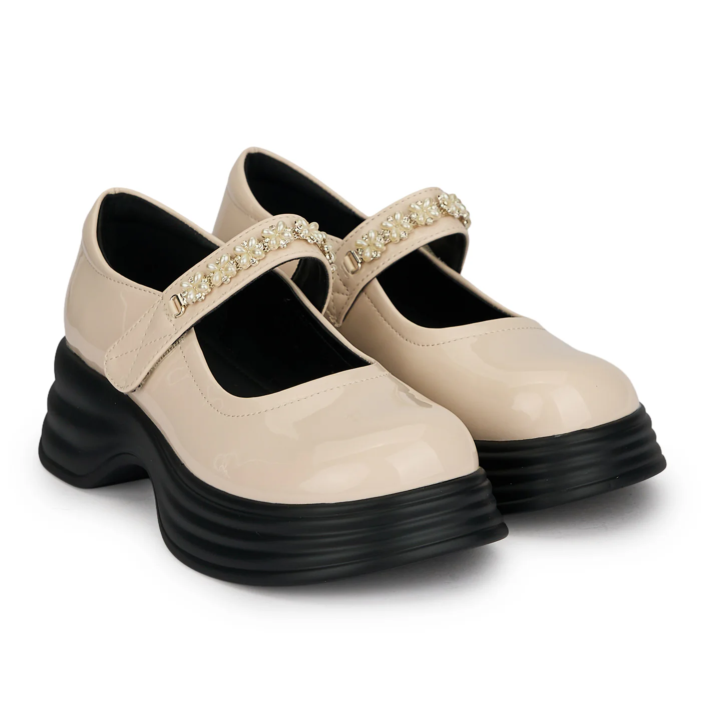 Pantofi dama din piele naturala crem cu talpa inalta 5 cm 19597 - Image 4