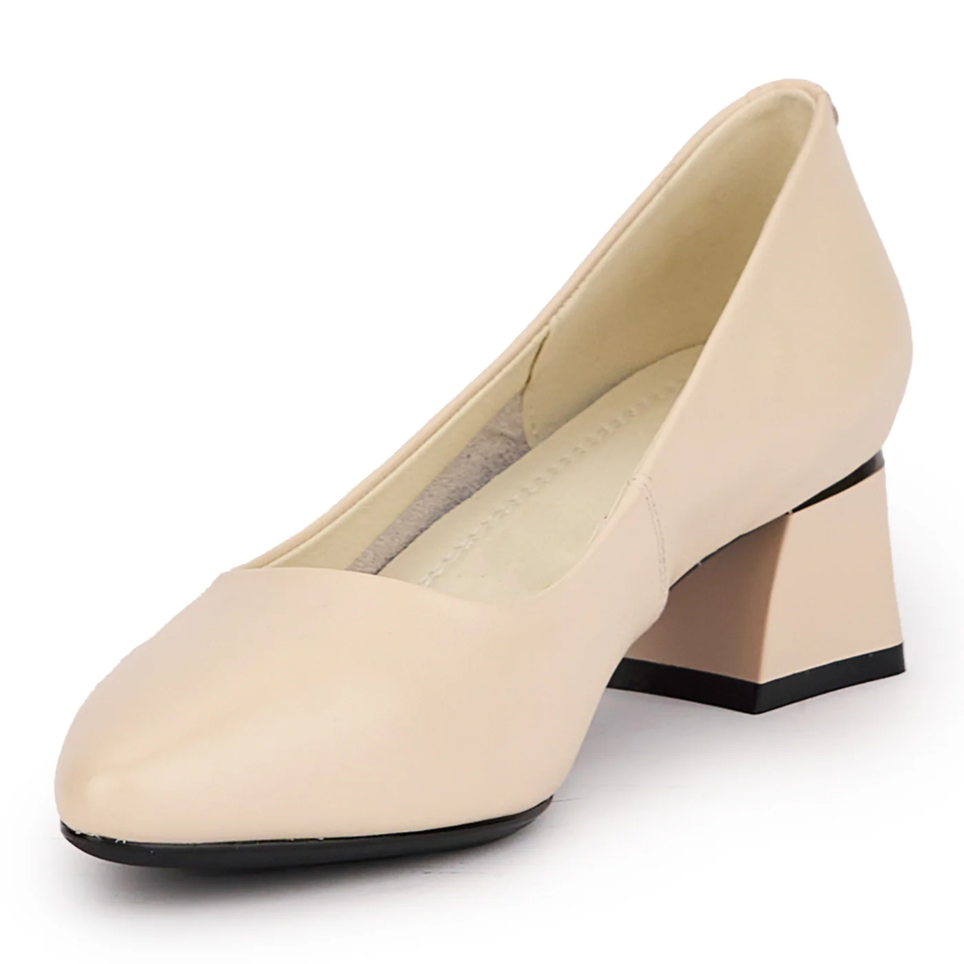 Pantofi dama din piele naturala crem cu toc gros 4.5 cm 16835 - Image 4