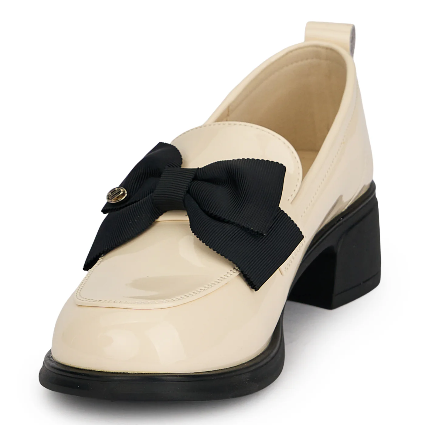 Pantofi dama din piele naturala crem cu toc gros 4 cm 19594 - Image 3