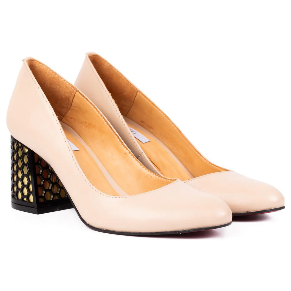 Pantofi dama din piele naturala crem cu toc gros 7.5 cm 15723 - Image 3