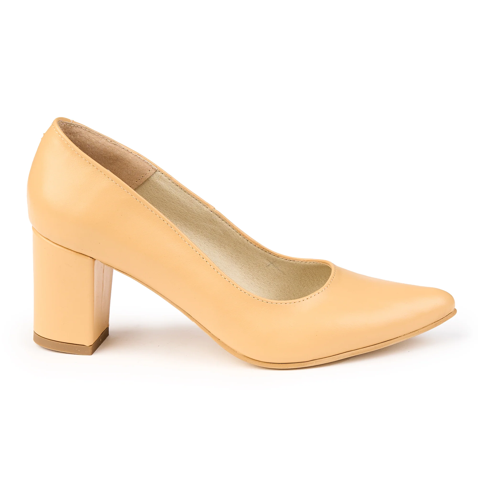 Pantofi dama din piele naturala crem cu toc gros 7 cm 14831