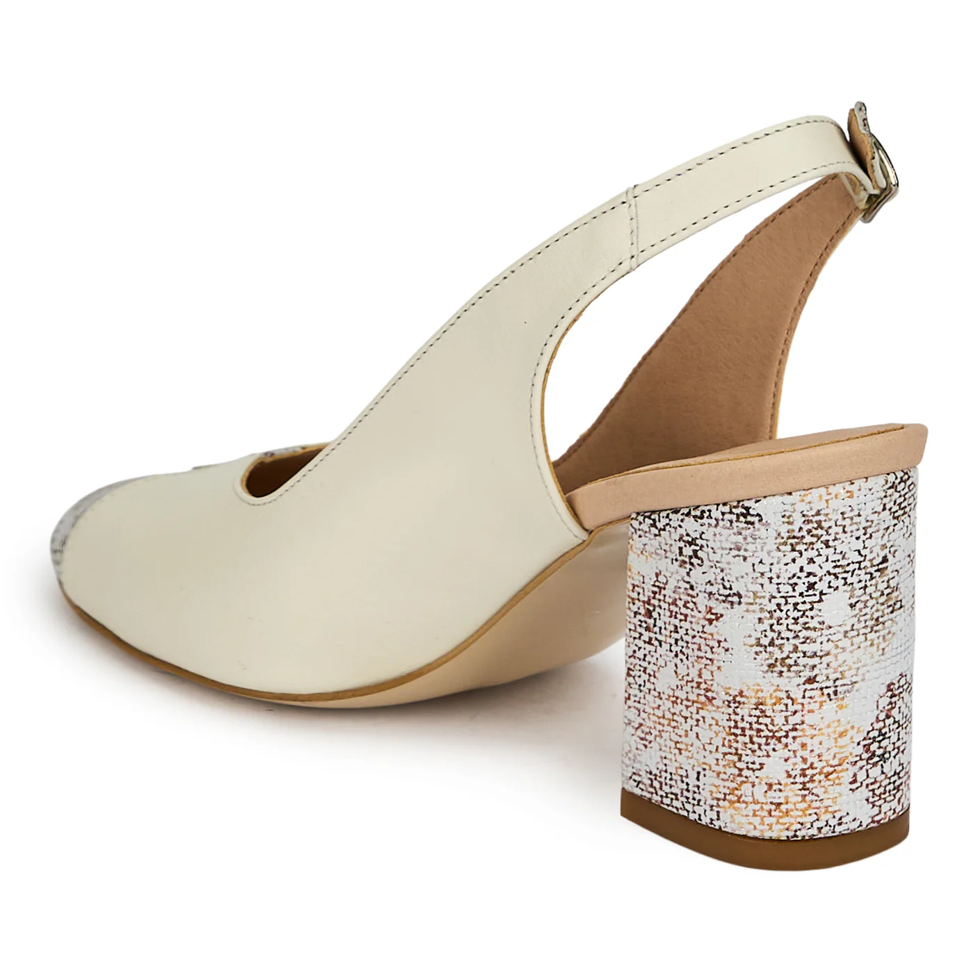 Pantofi dama din piele naturala crem cu toc gros 7 cm 19415 - Image 2
