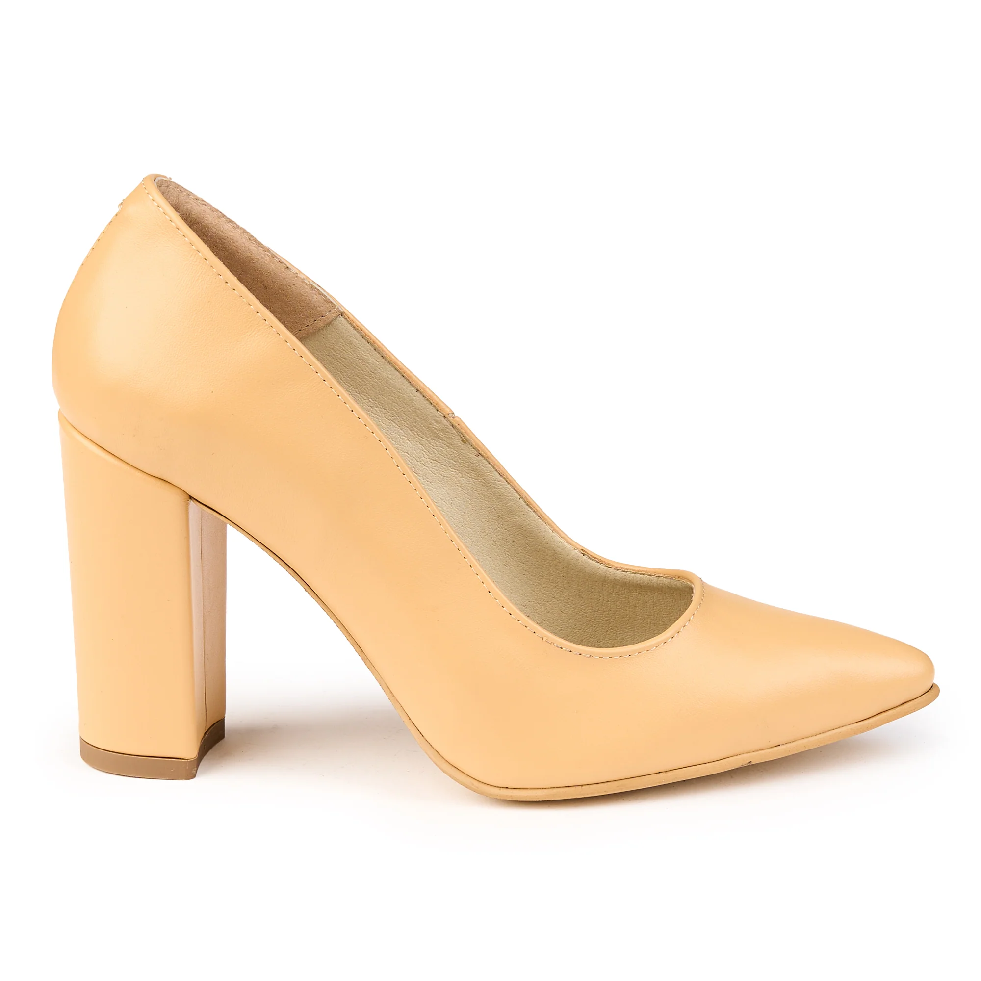 Pantofi dama din piele naturala crem cu toc gros 9.5 cm 14832