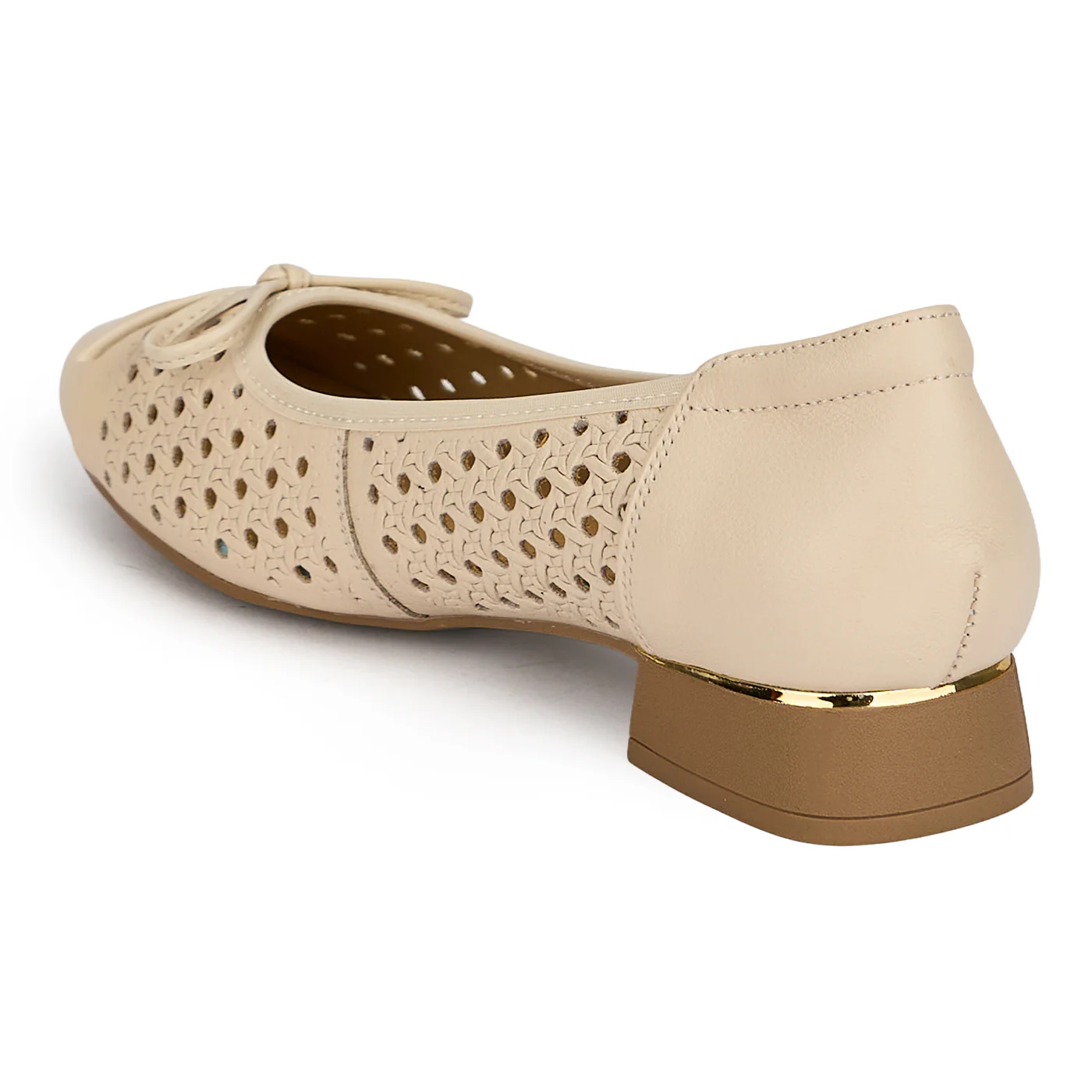 Pantofi dama din piele naturala crem cu toc mic 2 cm 19581 - Image 2