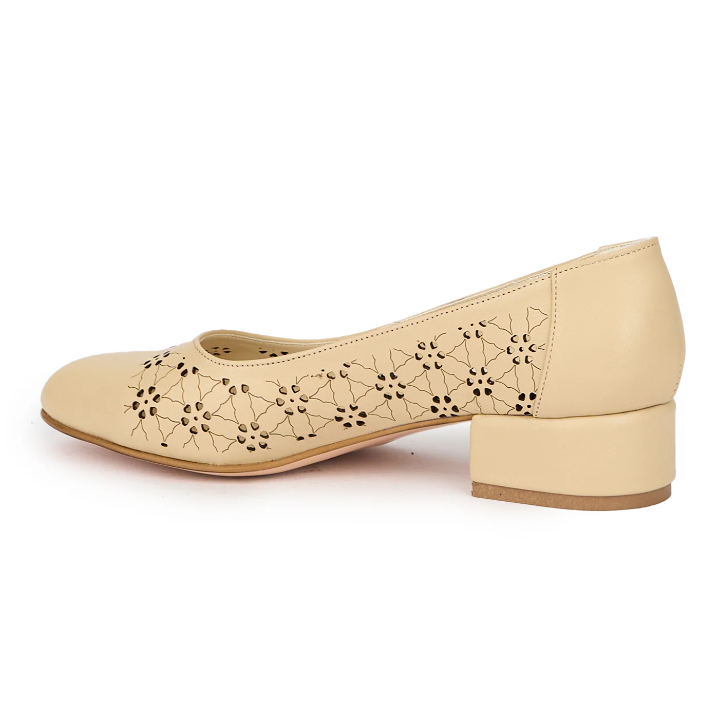 Pantofi dama din piele naturala crem cu toc mic 3.5 cm 15496 - Image 2