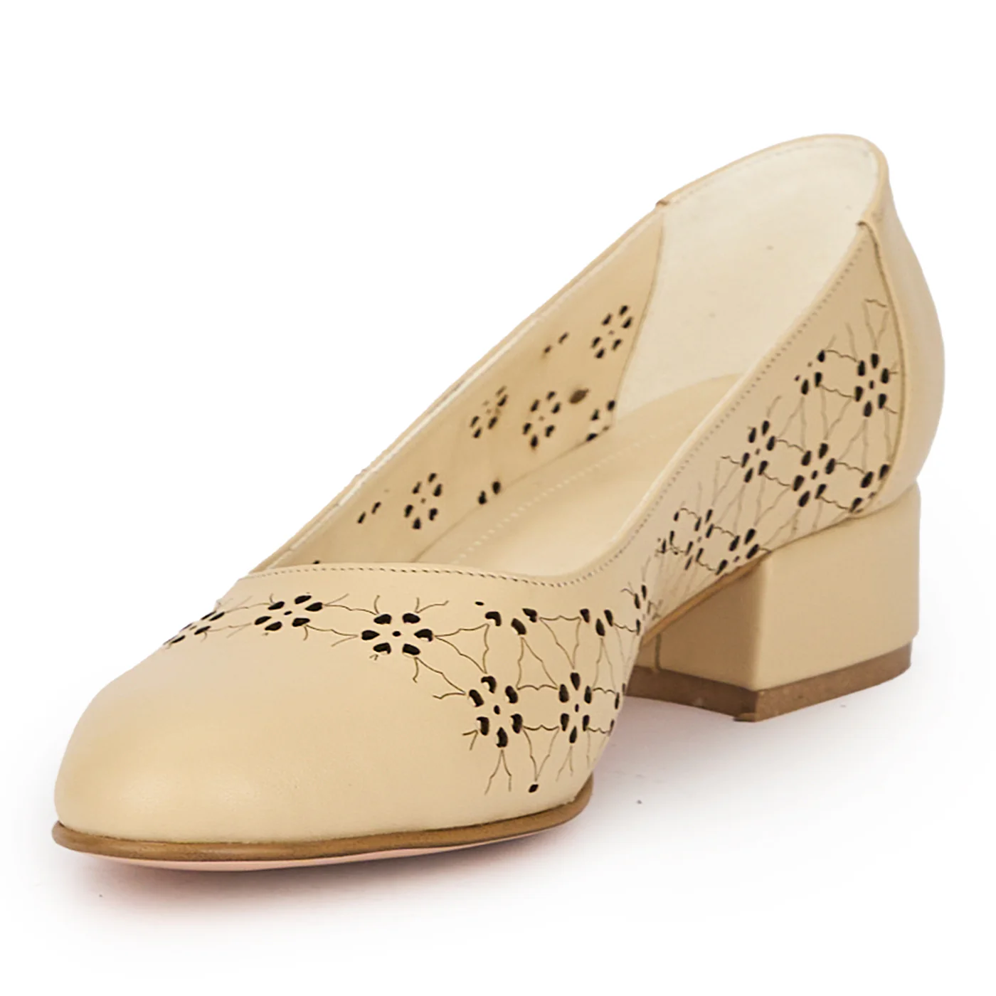 Pantofi dama din piele naturala crem cu toc mic 3.5 cm 15496 - Image 3