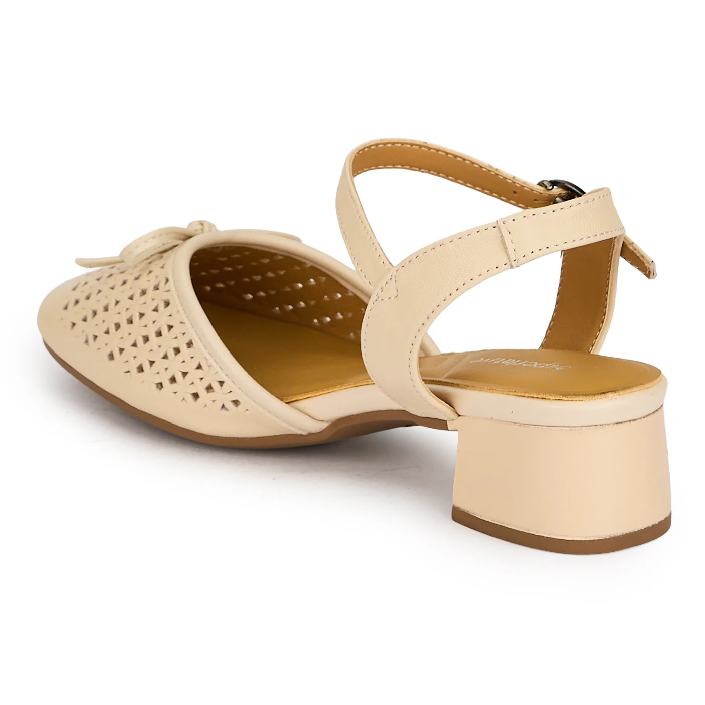 Pantofi dama din piele naturala crem cu toc mic 3.5 cm 19561 - Image 2